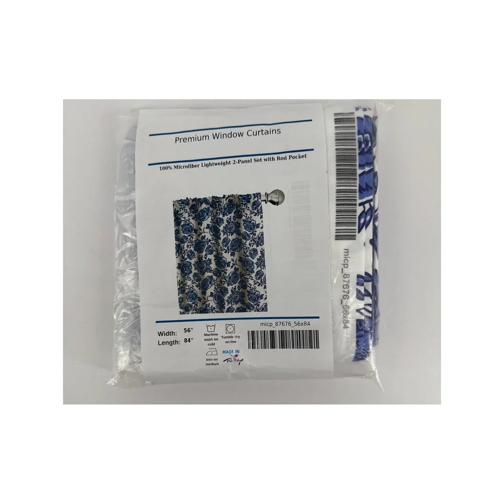 Ambesonne Blue White Rose Floral Microfiber Window Curtains 2 Panel Set 56x84